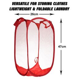 Kuber Industries 3 Pc Red Nylon Net Lightweight & Foldable  Laundry Baskets With Handle image 2