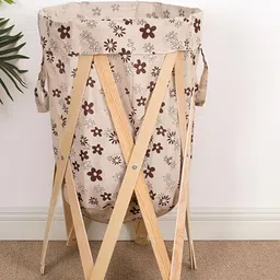 Kuber Industries Beige Printed Foldable Laundry Basket With Stand image 5