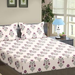 Trance Home Linen White & Pink Floral 180 TC Cotton King Bedsheet with 2 Pillow Covers-image-84