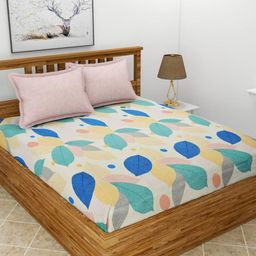 UrbanArts Pink & White Floral Printed Cotton 400 TC King Bedsheet With 2 Pillow Covers-image-90