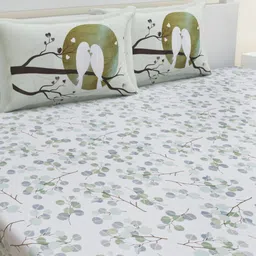 HOME AFFAIRS White & Grey Floral 180 TC King Pure Cotton Bedsheet with 2 Pillow Covers-image-49