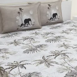HOME AFFAIRS White & Grey Floral 180 TC King Pure Cotton Bedsheet with 2 Pillow Covers-image-97