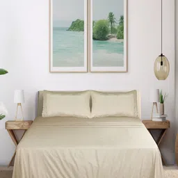 Modern Threads Cream-Coloured Microfiber 300 TC 2 Queen Bedsheet Set-2.28 m x 2.28 m image 2