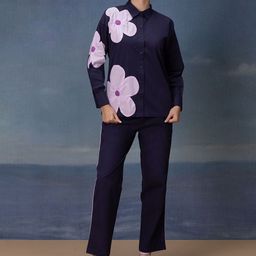 Bannos Swagger Navy Blue & Pink Printed Pure Cotton Shirt With Trousers-image-48