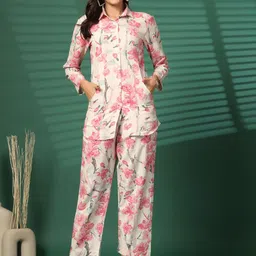 LARGISH Floral Printed Cotton Shirt With Trousers Co-Ords-image-4