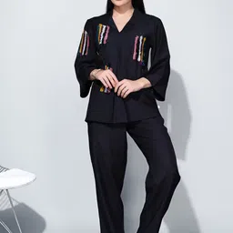 Bannos Swagger Black Lace Detailing V-Neck Night suits-image-14