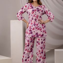 RANGREAL Floral Printed Round Neck Tunic & Palazzo-image-30
