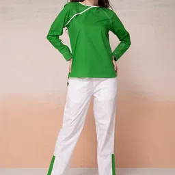Bannos Swagger Green Round Neck Pure Cotton Top With Trouser-image-3