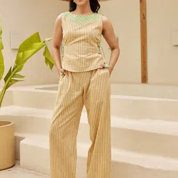 Ambraee Striped Pure Cotton Tie Up  Top With Palazzo-picture-51