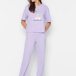 Trendyol Printed Pure Cotton T-Shirt With Trousers-picture-33