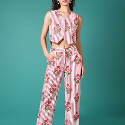 V-Mart Printed Sleeveless Pure Cotton Waistcoat With Trouser-image-93