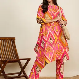 WineRed Abstract Printed Pure Cotton Tunic & Trouser Co-Ord-12