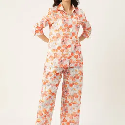 Sleek Italia Floral Printed Shirt Collar Linen Shirt With Trousers-22