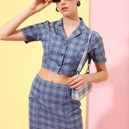Tokyo Talkies Checkered Crop Top With Skirt-image-52