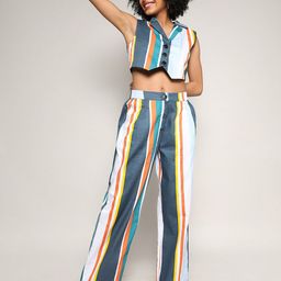 Campus Sutra Notched Collar Striped Cropped Co-Ords Set-picture-36