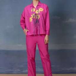 Bannos Swagger Pink Self Design Pure Cotton Top With Trousers-image-89