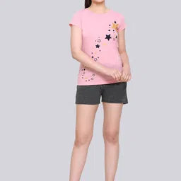 Obaan Women Pink & Grey Printed Top with Shorts-image-12