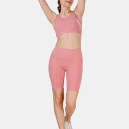 Soie High Rise Medium Impact Full Coverage Moisture Wicking Racerback Sports Bra & Shorts-image-21