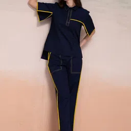 Bannos Swagger Blue Slit Sleeves Pure Cotton Shirt With Trouser-image-97