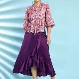 Antheaa Floral Printed Top With Skirt-picture-39
