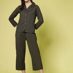 plusS Olive Green Pure Cotton Shirt With Trousers-picture-47