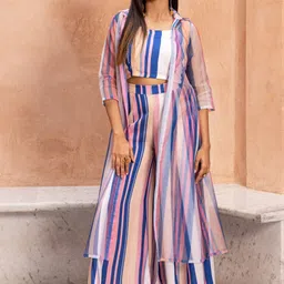 Ambraee Striped Top & Palazzo With Shrug-picture-54