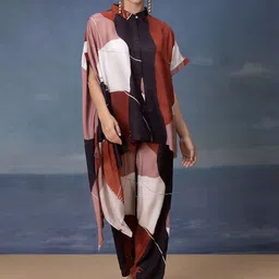 Bannos Swagger Maroon Printed Short Sleeve Tunic With Trouser-17