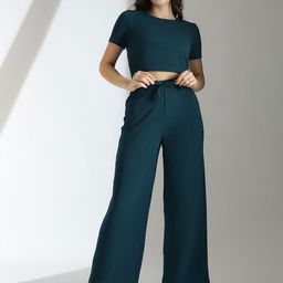 Kotty Teal Green Round Neck Top With Flared Trousers-picture-19