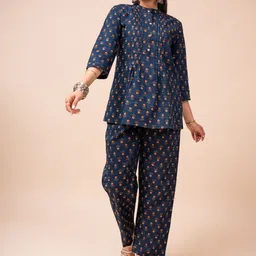 EKISHA Floral Printed Cotton Tunic With Trousers Co-Ords-image-41