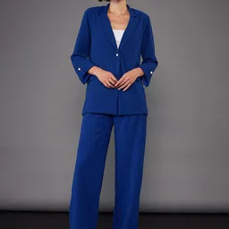 SASSAFRAS worklyf Royal Blue Front Button Blazer With Trousers-7