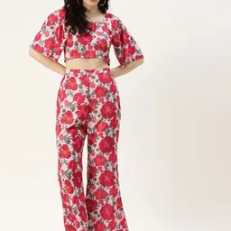 Sleek Italia Floral Printed Square Neck Crop Top & Trousers-image-47