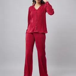 Orchid Blues Ribbed Shirt With Flared Trouser-image-95