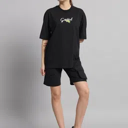 GRIFFEL Printed Pure Cotton Oversized T-shirt With Shorts Co-Ords-picture-15
