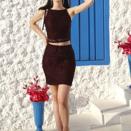 Sera Self Design Sleeveless Top & Skirt-image-39