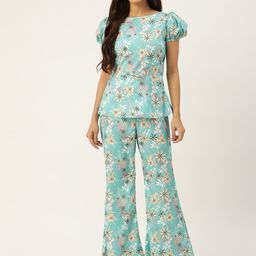Sleek Italia Floral Printed Top & Bell Bottom Trousers-image-82