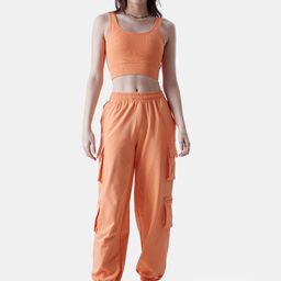 The Souled Store Orange Pure Cotton Top With Cargo Trousers-picture-26