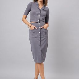 Orchid Blues Notched lapel Collar Blazer With Flared Skirt-17