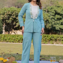 Yufta Checked Pure Cotton Top & Trouser With Jacket Co-Ord Set-picture-34