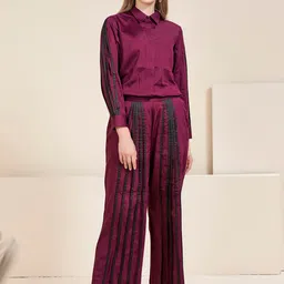 Bannos Swagger Long Sleeves Pleated Shirt With Trousers-image-45