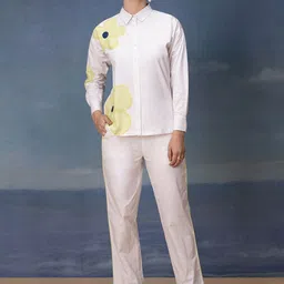 Bannos Swagger White & Yellow Printed Pure Cotton Shirt & Trousers-image-87