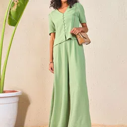 SASSAFRAS Green Self Design Top With Palazzos Co-Ords-image-42