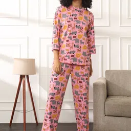 Bannos Swagger Pink Graphic Printed Pure Cotton Top & Pyjama-image-82