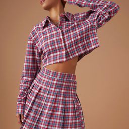 SASSAFRAS Red Checked Pure Cotton Shirt With Mini Skirt-picture-0