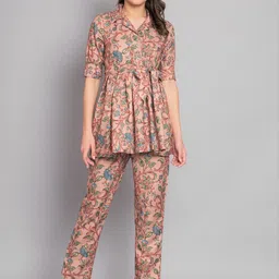 Vastralay Floral Printed Pure Cotton Top & Trousers with Belt Co-ords Set-8