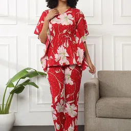 Bannos Swagger Floral Printed Pure Cotton Night suit-image-23