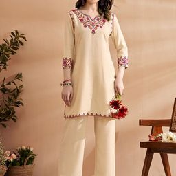 Anouk Embroidered Three Quarter Sleeves Kurta With Trousers Set-image-55