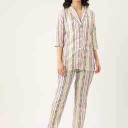 Sleek Italia Printed V-Neck Linen Shirt With Trousers-image-29