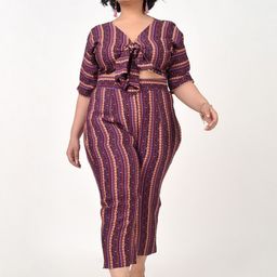 Hencemade Plus Size Women Maroon & Peach Printed Co-Ords-image-54