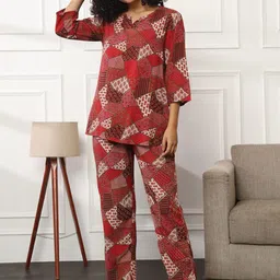 Bannos Swagger Maroon Abstract Printed Top & Pyjama-picture-14