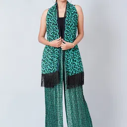 First Resort by Ramola Bachchan Top & Printed Pleated Palazzo With Stole Co-Ords-picture-33
